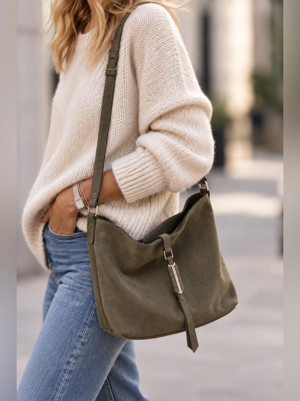 Covet by Stella and Dot Army green suede